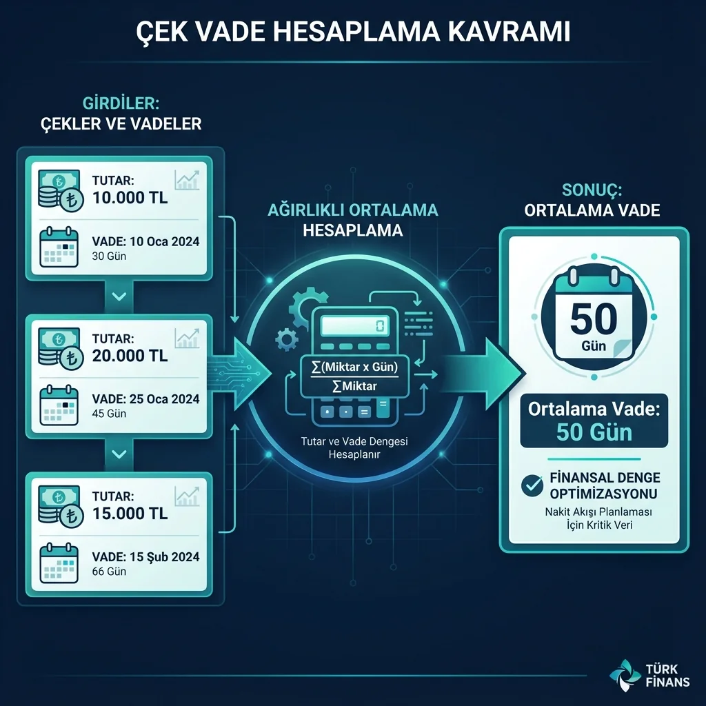 Çek ortalama vade hesaplama formülü infografik - ağırlıklı ortalama hesaplama şeması